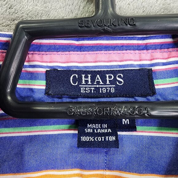 Mens Chaps Multicolor Striped Shirt Long Sleeve Button Down 100% Cotton Size M - Picture 3 of 8